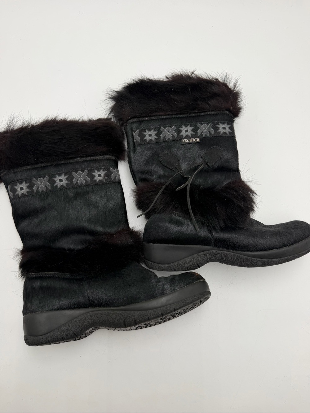 Vintage Tecnica Italy Black Fur Boots Women 8.5 39/40 Y2K Après Ski Winter